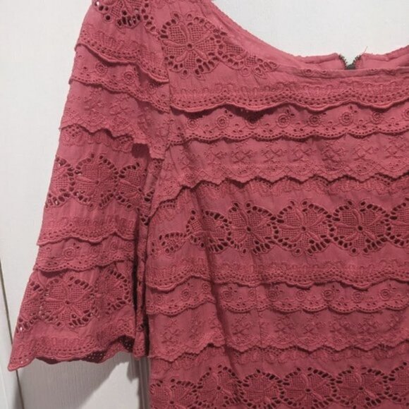 ANTHROPOLOGIE Moulinette Soeurs | Dazzling Lights Lace Shift Dress in Dark Coral - Picture 5 of 8